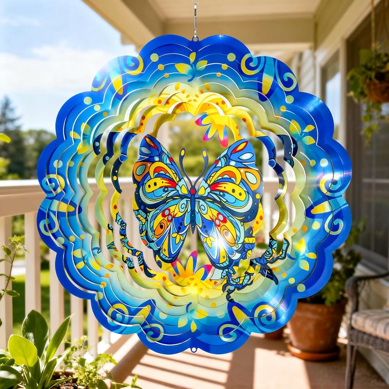 SUNCKET Stainless Steel 3D Butterfly Wind Spinner Garden Yard Patio Porch Decor, Birthday Gifts for Women Mom Grandma, 12 Inch Hanging Wind Spinners Outdoor & Indoor Decoration - Image 1